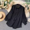 Casual Puff Sleeve Elegant Office Tops Street Wear Blouse - Image 3