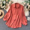 Casual Puff Sleeve Elegant Office Tops Street Wear Blouse - Image 6