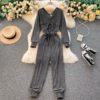 Casual V Neck Long Sleeve Rompers Street Wear Harem Jumpsuits - Image 2