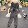 Casual V Neck Long Sleeve Rompers Street Wear Harem Jumpsuits