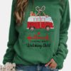 Christmas Cartoon Gift Car Print Long Sleeve T-shirt