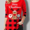 Christmas Print Plaid Patchwork Long Sleeve Blouse - Image 2