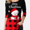 Christmas Print Plaid Patchwork Long Sleeve Blouse