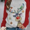 Cute Christmas Cartoon Print Raglan Sleeves O-neck T-shirt - Image 3