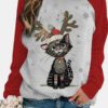 Cute Christmas Cartoon Print Raglan Sleeves O-neck T-shirt