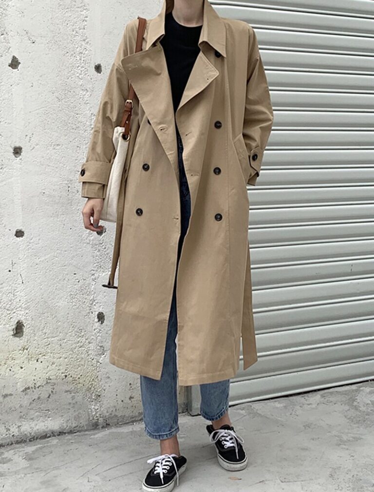 Double Breasted Elegant Office Coat With Belt