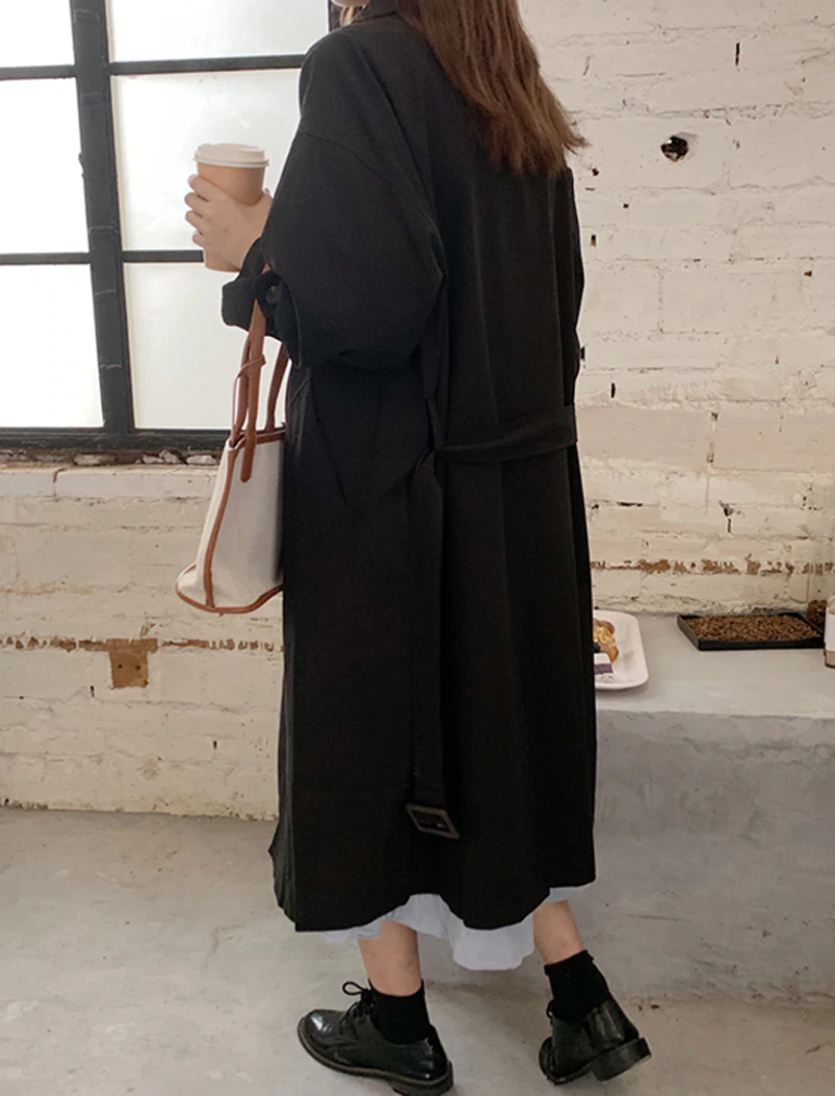 Double Breasted Elegant Office Coat With Belt - Image 4