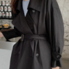 Double Breasted Elegant Office Coat With Belt - Image 9
