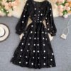 Elegant V Neck A Line Puff Sleeve Buttons Lace Dresses - Image 7