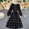 Elegant V Neck A Line Puff Sleeve Buttons Lace Dresses - Image 8