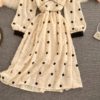 Elegant V Neck A Line Puff Sleeve Buttons Lace Dresses - Image 14