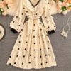 Elegant V Neck A Line Puff Sleeve Buttons Lace Dresses - Image 22