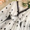 Elegant V Neck A Line Puff Sleeve Buttons Lace Dresses - Image 37