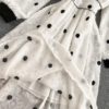 Elegant V Neck A Line Puff Sleeve Buttons Lace Dresses - Image 39