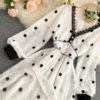 Elegant V Neck A Line Puff Sleeve Buttons Lace Dresses - Image 40