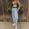 High Waist Pocket Patchwork Streetwear Jeans Cargo Pants - Image 4