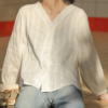 Long Sleeve Hook Flower Hollow Out Elegant Shirt - Image 3