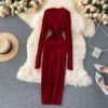 Long Sleeve Slim Pencil Warm Sexy Bodycon Sweater Dresses - Image 2