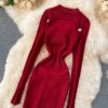 Long Sleeve Slim Pencil Warm Sexy Bodycon Sweater Dresses - Image 16