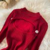 Long Sleeve Slim Pencil Warm Sexy Bodycon Sweater Dresses - Image 17