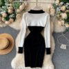 Retro Long Sleeve Slim Pencil Warm Bodycon Sweater Dresses - Image 3