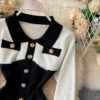 Retro Long Sleeve Slim Pencil Warm Bodycon Sweater Dresses - Image 5
