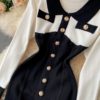 Retro Long Sleeve Slim Pencil Warm Bodycon Sweater Dresses - Image 6
