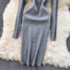 Retro Long Sleeve Solid Slim Elastic Pencil Dresses - Image 12