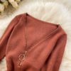 Retro Long Sleeve Solid Slim Elastic Pencil Dresses - Image 22