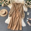 Retro Puff Sleeve O Neck A-line Street Wear Midi Long Dress - Image 3