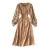 Retro Puff Sleeve O Neck A-line Street Wear Midi Long Dress - Image 5