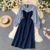 Retro Puff Sleeve O Neck A-line Street Wear Midi Long Dress