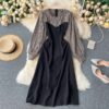 Retro Puff Sleeve O Neck A-line Street Wear Midi Long Dress - Image 7
