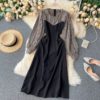 Retro Puff Sleeve O Neck A-line Street Wear Midi Long Dress - Image 8