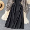 Retro Puff Sleeve O Neck A-line Street Wear Midi Long Dress - Image 12