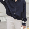 Solid Notched Collar Chic Blouse - Image 3