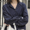 Solid Notched Collar Chic Blouse - Image 4