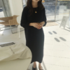 Solid O Neck Knitted Sweater Dress - Image 10