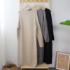 Solid O Neck Knitted Sweater Dress - Image 3