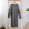 Solid O Neck Knitted Sweater Dress - Image 8