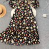 Square Collar Puff Sleeve A Line Printed Flowers Dress - Image 11