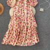 Square Collar Puff Sleeve A Line Printed Flowers Dress - Image 18