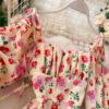 Square Collar Puff Sleeve A Line Printed Flowers Dress - Image 24
