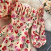 Square Collar Puff Sleeve A Line Printed Flowers Dress - Image 25