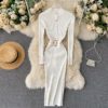 Stand Collar Long Sleeve Street Wear Bodycon Sweater Dresses - Image 26
