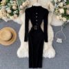 Stand Collar Long Sleeve Street Wear Bodycon Sweater Dresses - Image 3