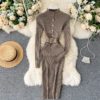 Stand Collar Long Sleeve Street Wear Bodycon Sweater Dresses - Image 4