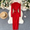 Stand Collar Long Sleeve Street Wear Bodycon Sweater Dresses - Image 18