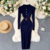 Stand Collar Long Sleeve Street Wear Bodycon Sweater Dresses - Image 19