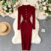 Stand Collar Long Sleeve Street Wear Bodycon Sweater Dresses - Image 5